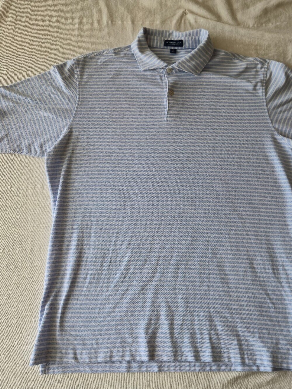 Peter Millar Crown Crafted XL Blue and White Striped Polo Shirt